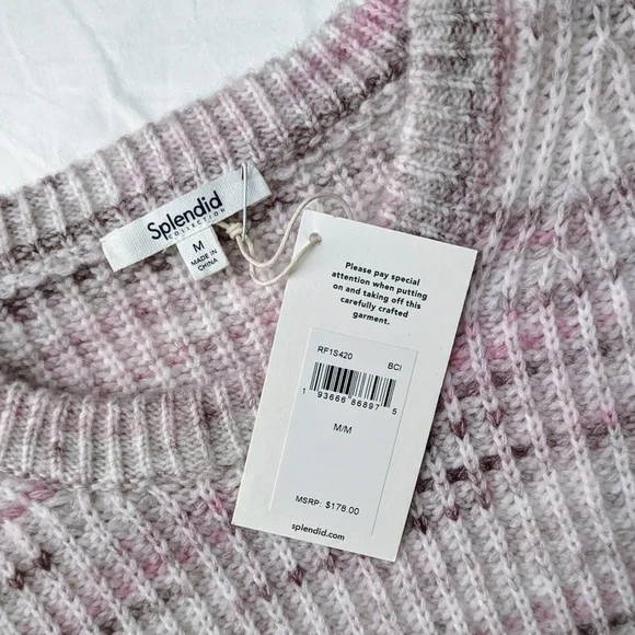 Splendid Sweater Wool Blend Chunky Knit Space Dye Oversized Black Cherry M NWT - Picture 10 of 10